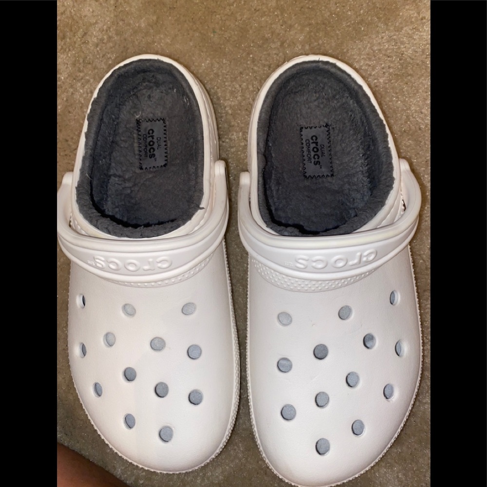 White Fur Lined Croc Clogs